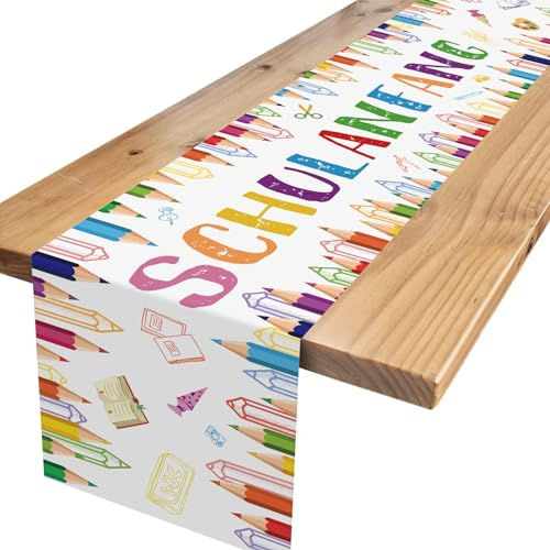 Tischdeko Einschulung,Weiß Schulanfang Deko Tischläufer Tischband für Schulkind Schulanfang Schuleinführung Schulstart Party Dekoration 180 x 35cm