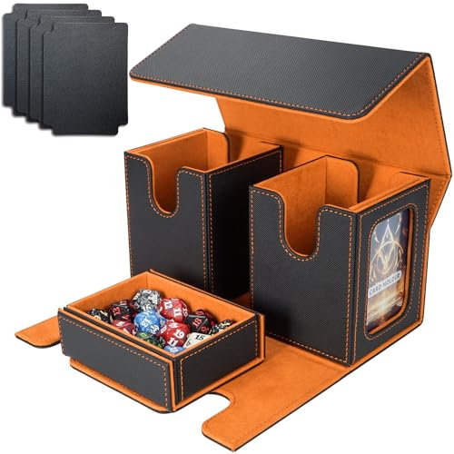AFIING MTG Commander Deck Box - Caja de almacenamiento para 200 tarjetas de doble manga, organizador magnético 3 en 1 para Magic: The Gathering TCG CCG, 4 separadores y 2 cargadores superiores