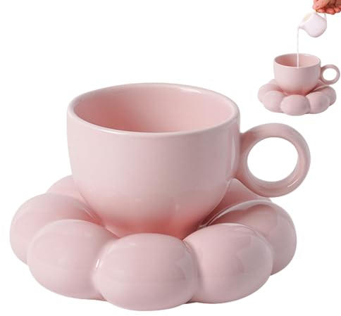 Opilroyn Taza de café con forma de flor, taza de té de flores, juego de taza de té floral de cerámica y platillo, taza de té de flores, juego de para uso doméstico