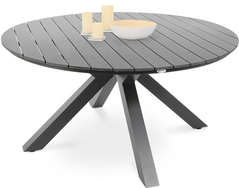 di volio Gartentisch Ravello ø 150 cm, rund - Gartentisch - wetterfest & langlebig, aus Aluminium, Holzoptik (Schwarz)