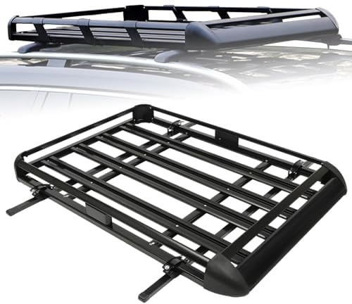 Universa Dachkorbl Auto Dachgepäckträger aus Aluminium Dachträger Dach, bis 150 kg Balastbar, Gepäckkorb Gepäckträger Regal, Einstellbare Breite, Schwarz Universal Gepäckträger für Auto, SUV