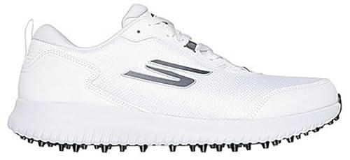 Skechers Go Golf Max Fairway 4 Herren Golfschuhe, wasserabweisend, leicht, Weißes Synthetisches Textilgewebe mit silberfarbenem Rand, 45 EU