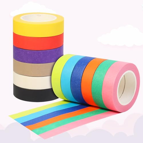 12 Rouleaux Iridescent Ruban de Masquage Papier Polyvalent Set, 15mm x 12m Inscriptible Ruban Adhésif Décoratif Washi Tape, Ruban Coloré Masking Tape pour Travaux Manuels Bricolage