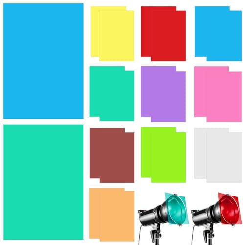 Asaisimg 20 st färgkorrigering gel ljusfilterark färgade överlägg synsfilm belysning gelfilter plastark korrigering för fotografi, video, foto, scen, 29 x 21 cm, 10 färger