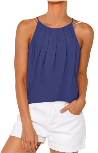 Tanktop für Damen, lässiges Neckholder-Top, Spaghettiträger-Top, Sommer, fließendes Cami, lockere Passform, ärmellose Hemden, Weste, Bluse, plissierte T-Shirts, modische Straps-Tunika-T-Shirts,