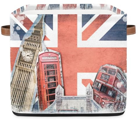 TropicalLife London Union Jack Vintage Aufbewahrungskorb, 36 l, groß, zusammenklappbar, Stoff, Aufbewahrungsbox, Schlafzimmer, Badezimmer, Zuhause, Kinderzimmer, Organizer für Spielzeug, Kleidung