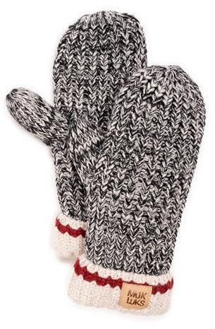 MUK LUKS Damen Mitten Marled Chunky Stitch Fäustlinge, Ebenholz/Vanille meliert, Einheitsgröße