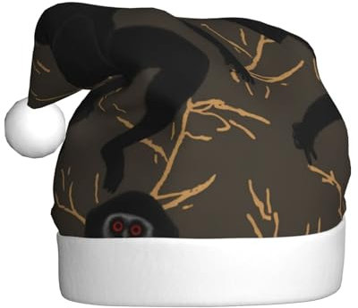 MMSJSBVY Schwarze Gibbon-Affen-Weihnachtsmütze, Weihnachtsmannmütze, Unisex-Mütze, Neujahrsfeiertags-Partyzubehör