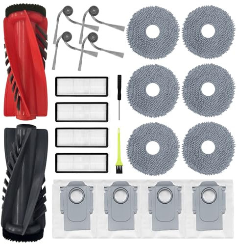 SpeHiate Accessoires pour Roborock Qrevo Curve/Qrevo Edge/Qrevo Curv S5X/ Qrevo Edge S5A, Pièces avec 1 Brosse Principale, 4 Filtres HEPA, 6 Serpillère, 4 Sacs à Poussière, 4 Brosses Latérales