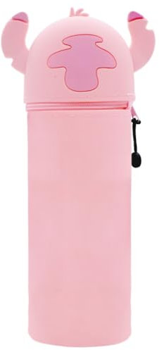 ADYEKSD Kawaii Federmäppchen, 2 in 1 aus welchem Silicon, Tischstifthalter, Reißverschluss, Stiftetasche Buntstifte Marker, Büro, Uni, niedlicher Schulbedarf, Cartoon Mädchen (rosa)