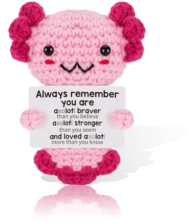 Yamobi Positive Häkel-Tiere Axolotl, Handgemachte Emotionale Unterstützung Plush-Geschenke für Frauen Mädchen Teenager Freunde, Geburtstags Motivations-Ermunterung