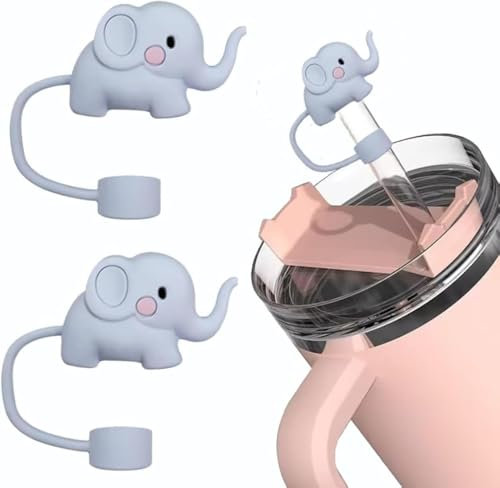 2 Pcs Elephant Straw Cover for Stanley 40&30 Oz Cup, 10mm Silicone Straw Covers Cap for Stanley Cup Accessories, Cute Straw Topper for Tumblers, Straw Cap Stopper for Reusable Straws Tip Lids