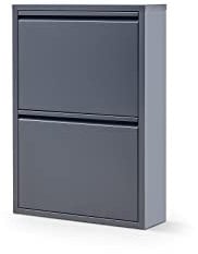 Alveon Schuhschrank Schmal Schuhregal Metall Schuhkipper mit Magnet Klappen Schuhablage Montiert und Wandmontage (Anthrazit, 2 Klappen)