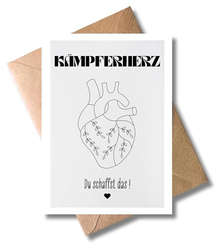 WBdesignz Motivation Karte mit Umschlag - Mutmachkarten “Kämpferherz, du schaffst das!” Motivationskarte Karten zum Aufmuntern Positive Gedanken Karten Ermutigungskarten Herz (Din A6)