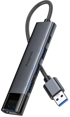 MOGOOD HUB USB 3.0, USB Splitter con 4 Puertos Tipo A 3.0 y Puerto Tipo C, 5Gbps USBA Extender con 10cm de Cable extendido, Adaptador multipuerto USB para portátil, PC, Impresora, Disco Duro, Teclado