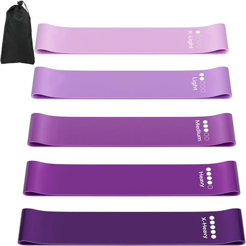 Fitnessbänder, widerstandsbänder 5er Set, 5 Verschiedene Stärken trainingsbänder mit Übungsanleitung & Tragebeutel, Resistance Bands Set für Yoga, Muskelaufbau, Pilates, Fitness, Dehnen