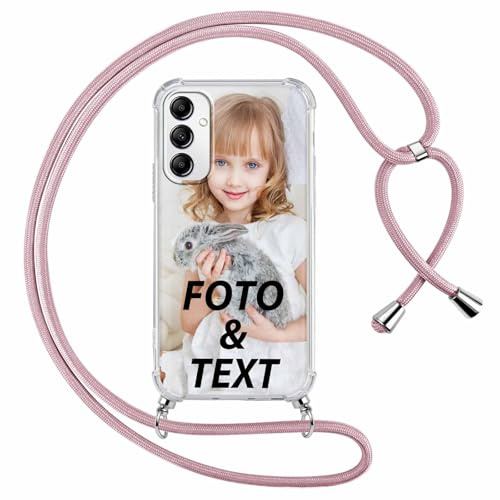 Xylota Personalisierte Handykette Handyhülle für Samsung Galaxy A40 mit Band, Personalisiert Hülle mit Selbst Bild Text Foto, Individuelle Design Dunkelrosa Silikon Schutzhülle für Samsung A40 5,9''