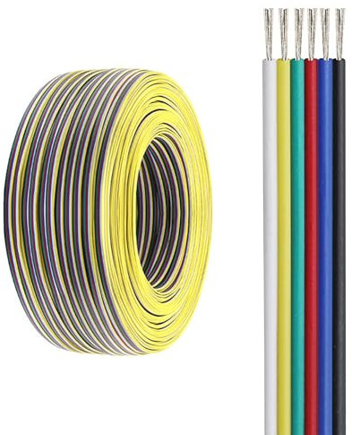 Cavo A Nastro A 6 Conduttori Da 30–100 Piedi – Da 18 AWG A 28 AWG, Cavo In Rame Stagnato Con Rivestimento In PVC, Filo Flessibile Multicolore For Strisce LED RGB, Fai Da Te Elettrico(60ft,6c-26awg)