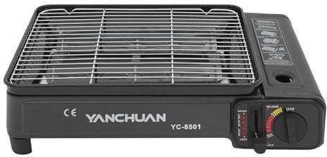 Barbecue da tavolo portatile, a gas, 42 x 26 x 11 cm, piastra a gas, con borsa per il trasporto, per campeggio, riunioni, camper, barbecue