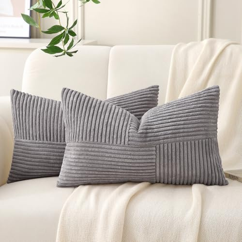Yosodeko 2er Set Kordsamt Kissenbezug 30x60 Hellgrau, Flauschig Boho Kissenhülle Kissenbezüge Sofakissen Couchkissen Dekokissen Zierkissenbezug Weich Deko für Couch Bett Sofa Wohnzimmer Rechteckig