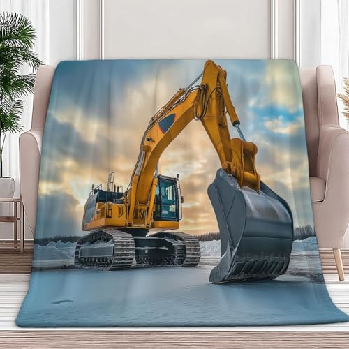 Generisch Kuscheldecke Bagger 130x150 cm Flauschig Decke Wohndecke, Bequem Atmungsaktiv Grau Decke Klimatisierte Sofadecke Camping Decke für Erwachsene Kinder