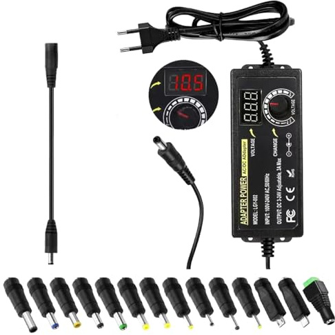 Alimentatore universale 3 V-24 V, 3 A, 72 W, alimentatore regolabile con indicatore di tensione LED e 14 consigli per elettronica domestica 3 V-24 V, adattatore di alimentazione regolabile 100 V-240 V