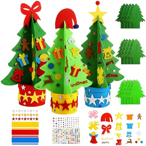 LIBAXIN Weihnachtsbaum bastelset,3 Stück Weihnachtsdeko Basteln Kinder,Weihnachts Bastelsets,Filz Weihnachtsbasteln deko set für winter