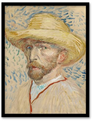 Artery8 Self Portrait with Straw Hat Wall Art Print Framed Poster 12x16 inch Artwork By Van Gogh : Warm Expressive Portrait Ideal For Lounge Or Study Radiating Creativity Optimism And Vibrant Tone