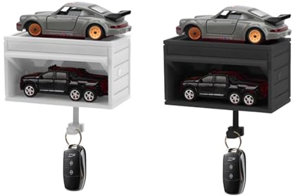 2 Pièces Porte Clé de Garage Voiture 3D avec Porte Ouvrable, Créatif Boîte à Clés pour Garage Automobile, Boîte à Clés Murale pour Amateurs de Voitures, Decoration Murale pour Entrée (Sans Voiture)
