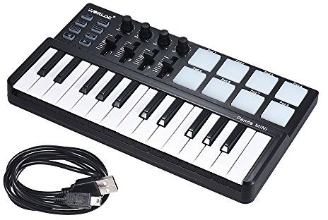 ZJchao Tastiera Controller MIDI USB a 25 Tasti, 8 Trigger Pad Retroilluminati 4 Manopole di Controllo 4 Slider con Tasti Sensibili Alla velocità, per Windows Mac OS X Software Musicale