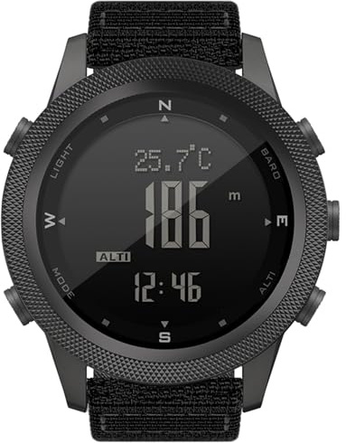 Aumotop Montre de Course en Plein Air pour Hommes, Altimètre Numérique Multifonctionnel, Baromètre, Boussole, Acier Inoxydable Noir
