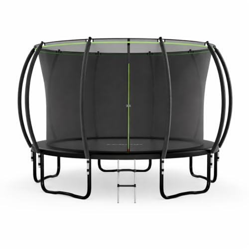 LeJump 235/305/366 cm Outdoor Trampolin für Kinder, GS-geprüft, 150 kg | Schwarz, Starke Federn, wasserdichtes UV-Tuch, 15mm Sicherheitspolster, verzinkter Stahl, rostfrei. Ideal für kleine Gärten