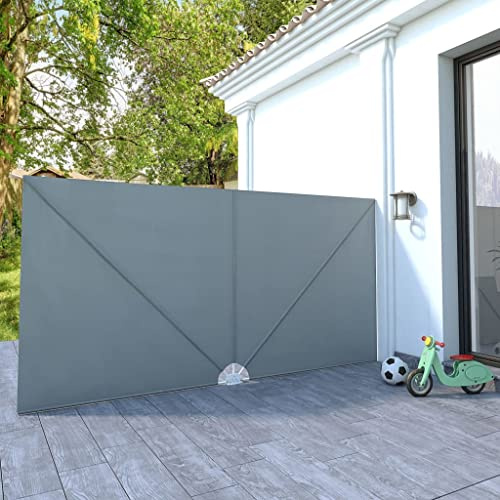 Holamys Faltbarer Terrassen-Seitenfächer Grau 400x200 cm, wasserabweisend, UV-beständig, robuster Stahlrahmen, ideal für Balkon, Garten, Sichtschutz