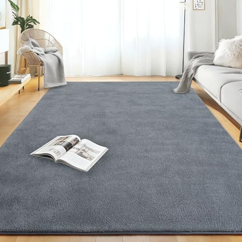 Teppich Wohnzimmer Groß 140x200cm Hellgrau, Waschbarer Kurzflor Teppich | Flauschig Weich & Rutschfest, Einfarbiges, Modernes Design für Wohnzimmer, Kinderzimmer, Flur und Büro