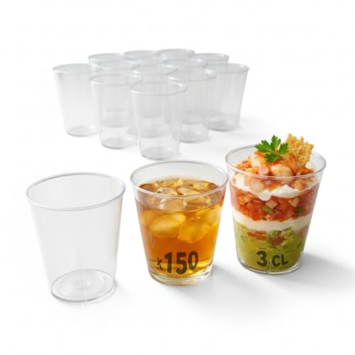 Table'Colors Pack 150 Verres Shooter - verrines 3cl Transparent Recyclable Solide Avec Marquage 2cl Idéal Pour Restaurant, Fête, Bar - Fabriqué en France Qualité Supérieure