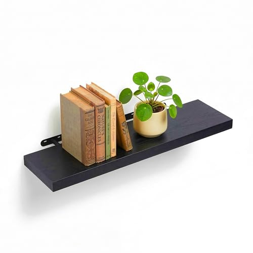 Relaxdays Wandregal, HxBxT: 4 x 80 x 23 cm, Holzoptik & Metall, Bücher, Deko, Wandbrett Wohnzimmer, Flur, Küche, schwarz