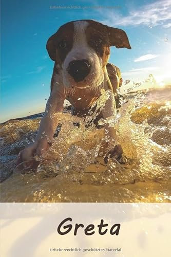 Greta: Tagebuch / Journal Personalisiertes Notizbuch Greta - individuelles Namensbuch mit Hunde Motiv | DIN A5 100 Seiten | liniert