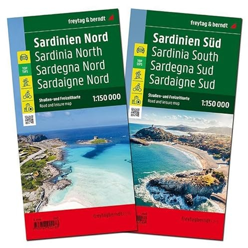 Sardinien, Straßenkarten-Set 1:150.000, freytag & berndt: 2 Blätter in Kunststoff-Hülle mit Infoguide und Top Tips, Radrouten (freytag & berndt Auto + Freizeitkarten)