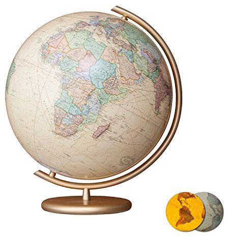 Columbus Royal Leuchtglobus Tischmodel: 40 cm Durchmesser, OID-Code, Metallfuß und Meridian mattgoldfarben lackiert