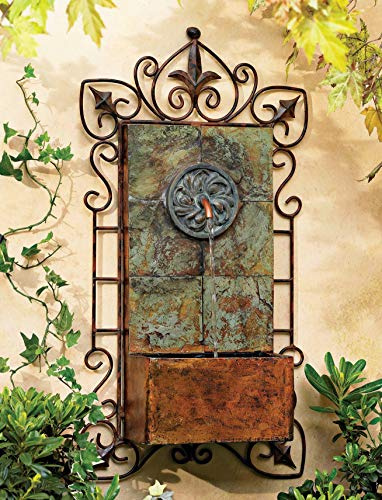 Ibizi 33 High Large Rustic Traditional Indoor Outdoor Decor Faux Stone Wall Fountain with Light LED Waterfall Iron Scroll Water Feature for Outside Garden Patio Yard Backyard Porch - John Timberland