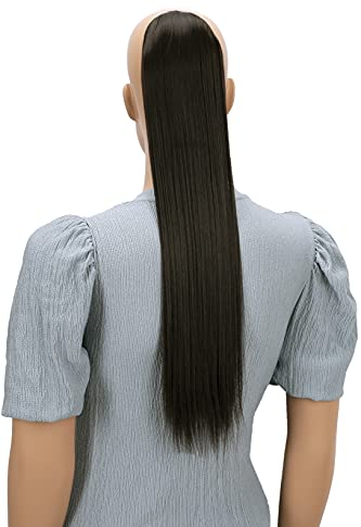 CAISHA 60cm Zopf mit 2 Bändern Pferdeschwanz Langhaar Extensions Haarverlängerung Haarteil Glatt Schokobraun HC8