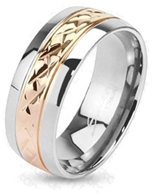 Paula & Fritz® Ring Damen Silber Rosegold Streifen Titan-IUM Grade 2 Größe 57 (18,1) 6-mm Ringbreite Partnerring Verlobungsring Band-Ring Herren-Ring
