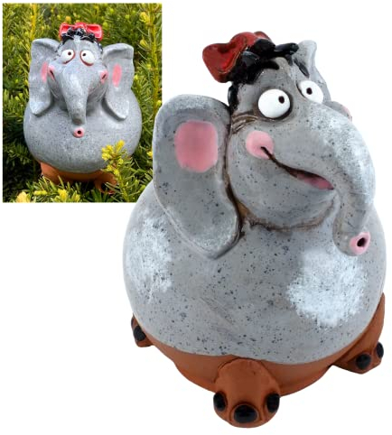 Midene Gartenstecker Keramik Handgefertigt - Gartendeko für Draußen Wetterfest - Garten Deko Keramik - Gartenfiguren & Gartenstatuen - Elefant Mädchen