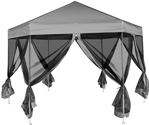 Festnight Chapiteau pliable hexagonal avec 6 parois latérales gris 3,6x3,1 m