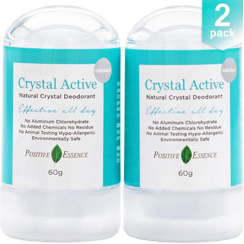 Crystal Deodorant Stone, Natural Mineral Alum Deodorant, Unscented, Single-Ingredient Formula, No Aluminium Chlorohydrate, Thai Crystal, for Men & Women, 60g (2 Pack)