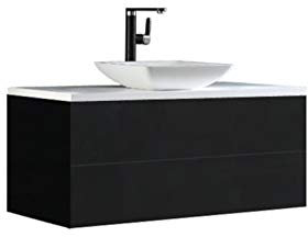 StoneArt Badmöbel Set mit Mineralguss Waschbecken Waschschale Aufsatzwaschbecken und Unterschrank Waschtisch Einzel- oder Doppelwaschbecken Brugge BU-1001pro-2 dunkelgrau 100cm