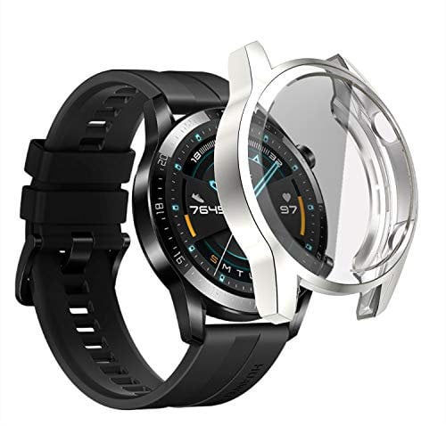 sciuU Hülle Kompatibel mit Huawei GT 2 (46mm, Erschienen im 2019), Rundum Schutzhülle mit Displayschutzfolie, Flexible TPU-Gehäuse Case Schale Kompletter Schutz Cover für Huawei GT 2, Silber
