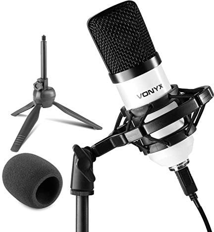 VONYX CMS300W USB Condenser Microphone Set - White, USB Podcast Mic Kit with Tripod Stand, Pop Filter & Shock Mount for Podcasting, Streaming, Voiceovers, Music Recording & Content Creation