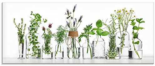 ARTLAND Spritzschutz Küchenrückwand Küche Herd Glas mit Motiv 125x50 cm Desgin Modern Kräuter Pflanzen Blumen Basilikum Lavendel Gewürze H9KE