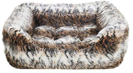 Rosewood Brown Cosy Fur Print Square Dog Bed, Large, 87 x 70 cm